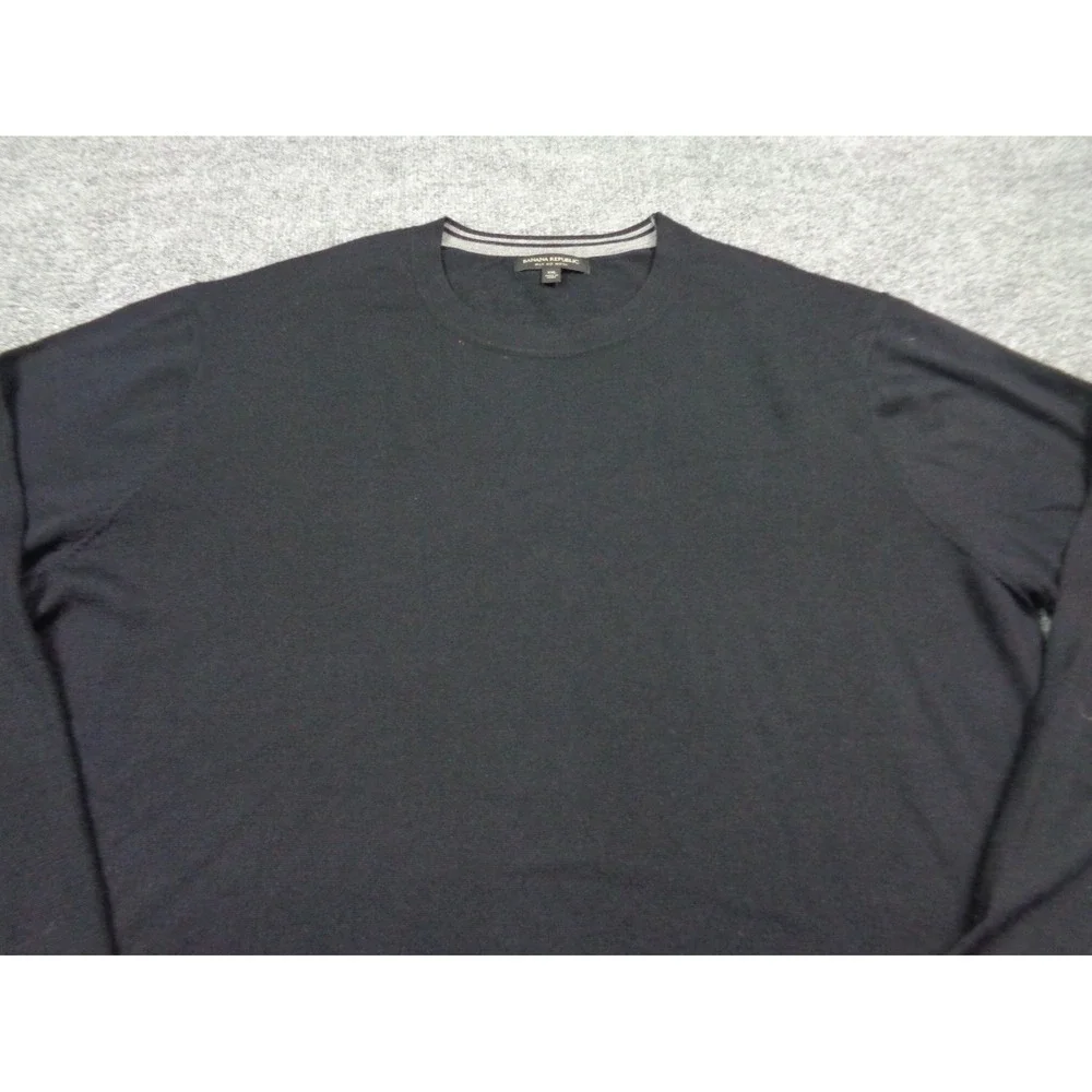 Banana Republic Sweater Mens 2XL Black 100% Merino Wool Crewneck Pullover